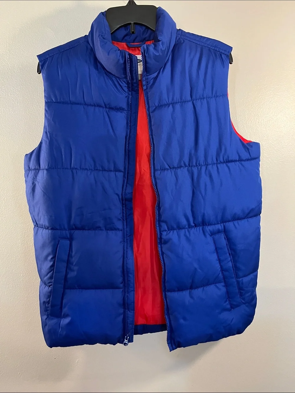Old Navy Blue Puffer Vest with Red Interior